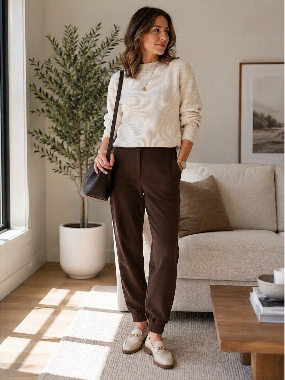 Aritzia Babaton Atelier Brown Cuffed Trouser Pants Size 8 Tapered Ankle